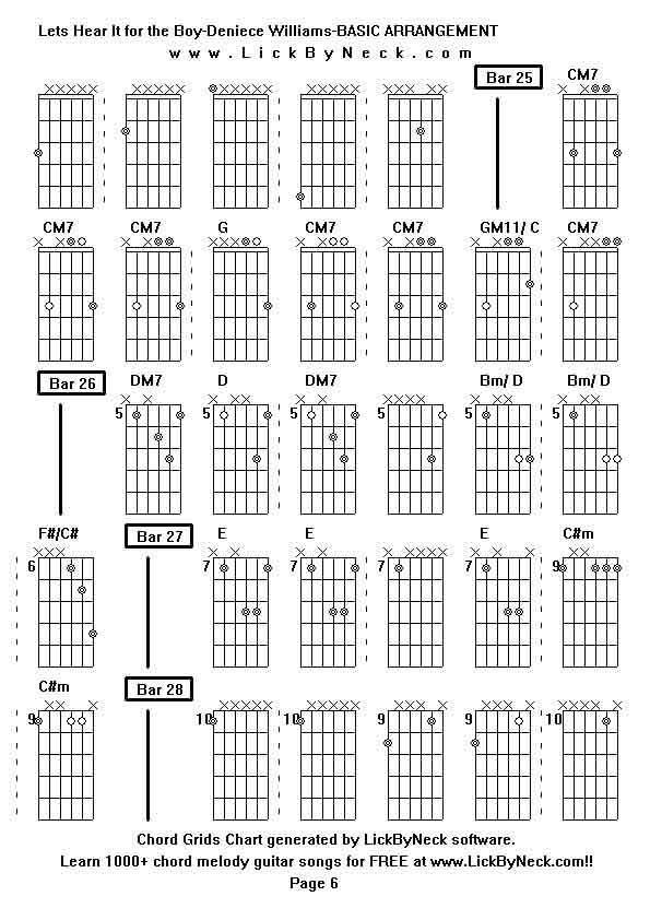 Chord Grids Chart of chord melody fingerstyle guitar song-Lets Hear It for the Boy-Deniece Williams-BASIC ARRANGEMENT,generated by LickByNeck software.